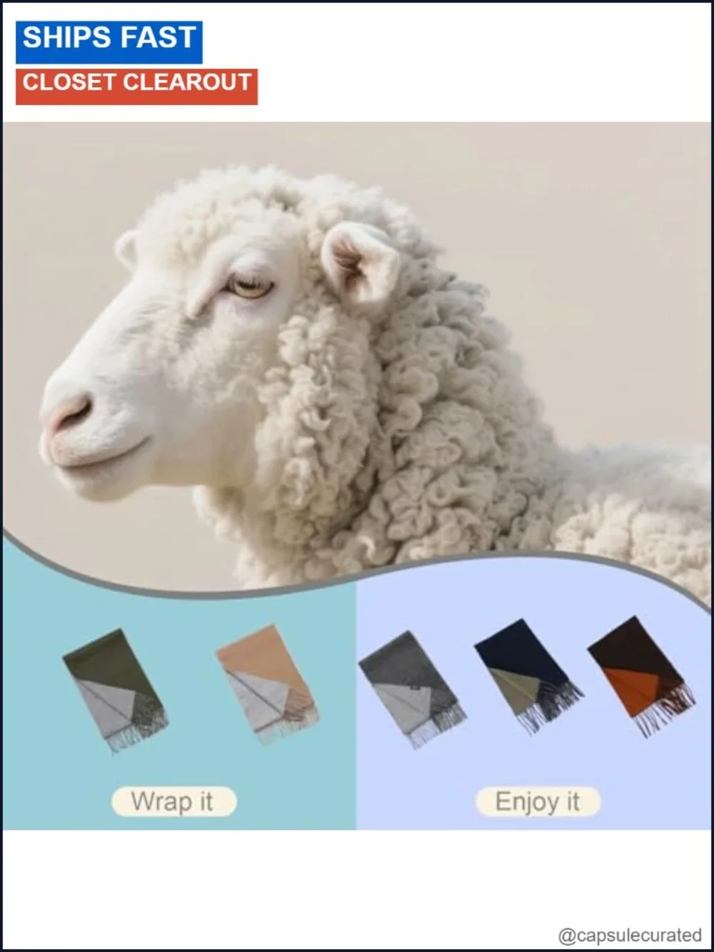 Lambs Wool Winter Scarf for Men Women Reversible Double-sided Warm Wrap